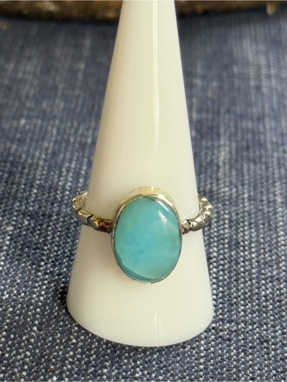 Hand Crafted Turquoise Blue Oval Cabochon Ring SIZE 7.5